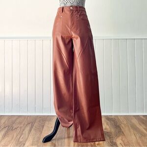 Zara Whiskey Faux Leather Wide Leg Pants Size 2